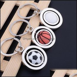 Keychains Lanyards 3D Sports Rotating Football Keychain Basketball Keyring Souvenirs Golf Pendant Key Rings Metal Chain Gifts Hip Otkiz