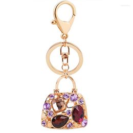 Keychains Creative Crystal 3D Hollow Design Handbag Keyrings Women Bag Charm Pendant Car Fashion Key Chain Ring Gifts Wholesale