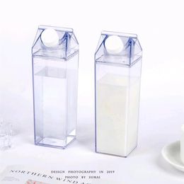 US WAREHOUSE 17oz 500ml Milk Bottle Water Tumbler Milk storage box Transparent Square High Capacity Cup Plastic Coffee Drink Mug O226e