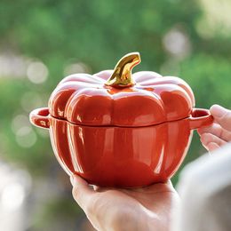 Dinnerware Sets Unporcelain Creative Cute Pumpkin Soup Cup With Lid Baking Bowl Ceramic Rice Tableware Dessert Stew