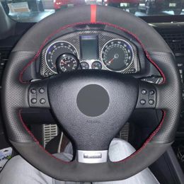 Black Suede DIY Car Steering Wheel Cover for Volkswagen Golf 5 Mk5 GTI VW Golf 5 R32 Passat R GT 2005 car accessories277c