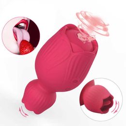 Massager Rose Vibrator with Tongue Licking Oral Nipple Clit Clitoris Sucker Stimulator Female Adults Goods g Spot for Women
