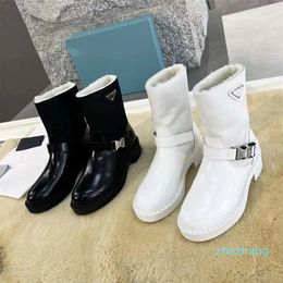 2023-Designer women Boots Spring Monolith Matte leather Detachable Nylon Pouch Combat Shoes nylon Hailf Outdoor Thick Bottom Women Ankle boot 35-41