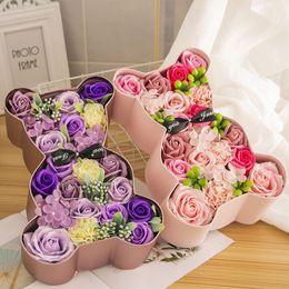 Flowers Decorative Wreaths Rose Bear 29cm Artificial with Light Box Girlfriend Anniversary Christmas Valentines Gift Wedding Birthday 230822