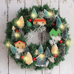 Decorative Flowers Christmas Wreath Artificial Garland Door Portable Lighting Pine With LED Lights For Decoration