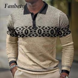 Men's Polos Fashion Pattern Printed POLO Shirt Autumn Lapel Button Long Sleeve TShirt Casual Slim Allmatch Top Pullover for Men Wear 230821