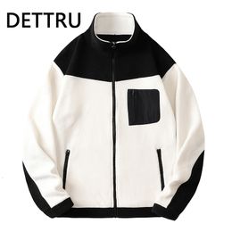 Men's Jackets Winter Fleece Fluffy Jacket Streetwear Harajuku Fuzzy Zipper Coat Men Autumn Solid Colour Lightweight Black White 230822