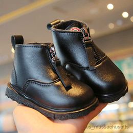 Boots Winter Children Leather Boots Girls Fashion Shoes Soft Zipper Kids Short Boots Comfortable Warm Flush Boys Baby R230822
