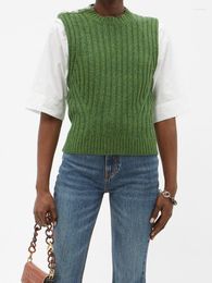 Women's Sweaters Retro Green Yarn Buckle Wool Knitted Sweater Vest Women 2023 Spring