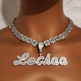 Strands Strings Custom Cursive Initials Pendant Name Necklace Baguettes Letters Chain Micro Paved CZ Personalised Jewellery Trendy Accessories 230822