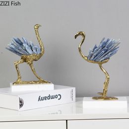 Decorative Objects Blue Crystal Brass Ostrich Sculpture Ornaments Abstract Crafts Living Room Furnishings Desk Decoration Creative Artwork Statue 230822