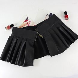 Skirts Fashion PU Leather Elastic Wide Waistband Mini Punk Cinch Belt A-line Skirt Women Classic Stretch Pleated