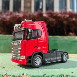 Diecast Model car 1/50 Alloy Diecast Large Truck Head Car Model Simulation Container Head Toy Pull Back Engineering Transport Head Vehicle Boy Toy 230821