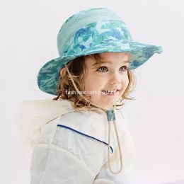 Summer Kids Bucket Hats Sunscreen Breathable Mesh Cartoon Dinosaur Print Outdoor Sun Fisherman Cap Sunhat