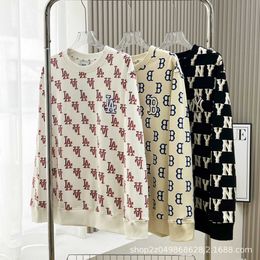 Autumn All Over Old Flower Letter Embroidery Couple Casual Loose Round Neck Sweater