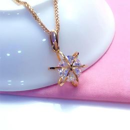 Chains 585 Rose Gold Sparkling Crystal Necklace Reative Plated 14K Geometric Stars Pendant Light Luxury Jewelry Gift