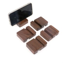 Storage Holders Racks Creative Solid Wood Black Walnut Mobile Phone Holder Flat Support Desktop Simple Beech Lazy Base Wooden Lx3039 Dhiy8