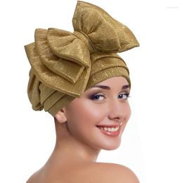 Ethnic Clothing Elegant 2023 Woman's Turban Cap With Multi-layer Bowknot African Ready Gele Headtie Lady Headwrap Bonnet Gold Turbante Mujer