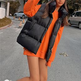 Women's Vests 2023 Fashion Autumn Stand Collar Down Coats Warm Outerwear Casual Belt Sleeveless Winter Women Black Jackets