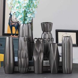 Vases Creativity Black Vase Handmade Handicrafts Fashion Ceramic Tabletop Flower Vase Study Hallway Home Wedding Decoration x0630 x0821