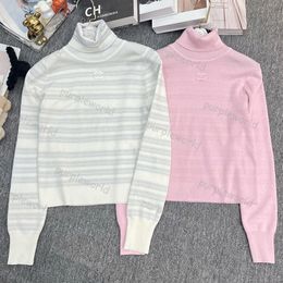 Womens Knitted Pullover Knitwear Long Sleeve Turtleneck Womens Sweater Classic Striped Sweater Top