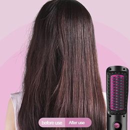 Hair Straighteners USB Wireless Professional Hair Straightener Curler Brush Ion Comb Negative Curling Girl Heating Styling Straightening Tools Z0I7 230821