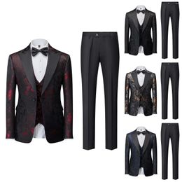 Men's Suits Solid Colour Fashion Casual Party Dress Up Suit Jacket Vest Pants Three Pieces