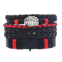 Bangle Vintage Style 3pcs/set Braided Wrap Leather Bracelets Men Pentagram Charm Alloy Ethnic Tribal Adjustable Wristband Rope