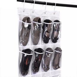 Storage Bags 24 Pockets Hanging Organiser Rack Holder Transparent Houseware Over The Door Woven Shoe Bag For Wardrobe Wall