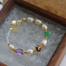 Charm Bracelets Irregular Real Baroque Natural Pearl Bracelet For Women Boho Jewelry Colorful Shiny Crystals Stones Friendship