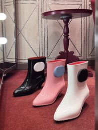fashion Ankle-high rubber boots black white pink womens pointed-toe boots with box and dust bag