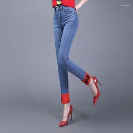 Women's Jeans Women 2023 Spring And Autumn Chinese Disc Buckle Split Colour Retro High Waist Slim Straight Leg Pants Mujer