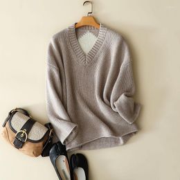 Women's Sweaters 2023 Winter Styles Cashmere Wool V Neck Sweater Women Thick Pullovers Oversized Drop Shoulder Loose Jumper Tops