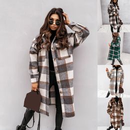 Womens Wool Blends Arrivals Winter Checked Women Jacket Overcoat Warm Plaid Long Coat Oversize Thick Cotton Female Streetwear 230822