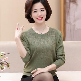 Women's Sweaters Women Sweater Autumn Winter Elegant Beaded Jumper Long Sleeve O-Neck Middle Aged Female Knit Tops Pullovers