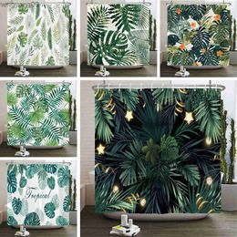 Shower Curtains Green Plant leaves Printed Shower Curtain Waterproof Curtain With Decoration Bathroom Curtain 3D Shower Curtains R230829