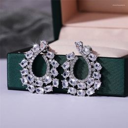 Stud Earrings Ne'w Luxury Fashion Teardrop Shaped Women Full Paved Bling Cubic Zirconia Ly Wedding Engagement Jewelry