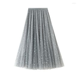 Skirts Star Sky Skirt Women's Autumn And Winter Yarn Fairy A-line Fluffy Medium Length Sequin Mesh Korean