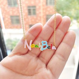 Strands Strings DODOAI Enamel Custom Name Necklace Rainbow Nameplate Zircon Pendant Necklaces Fashion Jewelry For Women Personalized Gifts 230822