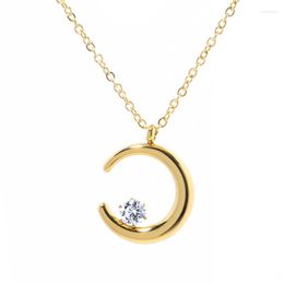 Pendant Necklaces 316L Stainless Steel Simplicity Moon Zircon Clavicle Chain Ladies Necklace Fashion Exquisite Jewelry