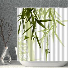 Shower Curtains Bamboo Curtain Ink Painting Bathroom Waterproof Polyester Cloth Green Blue Bamboos Bath Screen Bathtub Partition