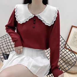 Women's Sweaters Pink Black Lace Long-Sleeved Female Autumn Clothes Korean Knitted For Pullovers 2023 Winter Sweater Top A6586