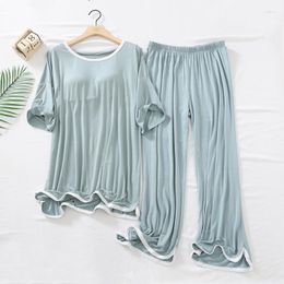 Women's Sleepwear 2023 Loose Homewear Short Sleeve T-shirt&Pant 2PCS Pyjamas Modal Casual Nightwear Comfort Suit Simple Pyjamas