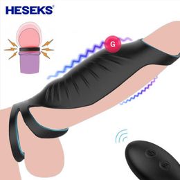 Heseks 9 Mode Vibrador Penis Massager Ring for Men Remote Control Testicle Vibrator