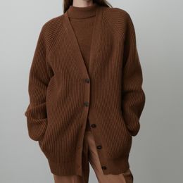 Women's Knits Tees Autumn and Winter Wool Threaded Singlebreasted Longsleeved Loose Solid Colour Coat Knitted Cardigan Women 230821