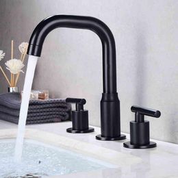 Bathroom Sink Faucets Basin 8'Sink Widespread 3 HolSe Mixer And Cold Brass Black