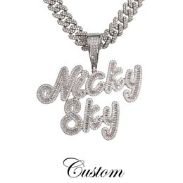 Strands Strings Icy Baguettes Letters Pendant Cuban Chain with Nameplate Custom Stacked Words Necklace Personalised Name Jewellery Gifts for Her 230822