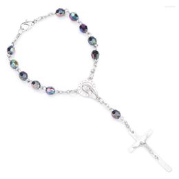 Charm Bracelets 6mm Acrylic Coloured Beads Cross Pendant Bracelet Jesus Religious Orthodox Catholic Rosary Jewellery Gift