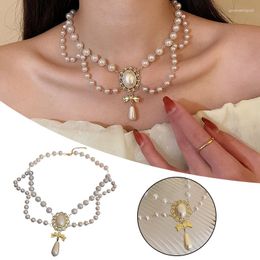 Choker Luxurious Bowtie Pendant Necklaces Water Drop Shape Pearl Jewelries Clavicle Chain For Evening Gowns Wedding Neckalce