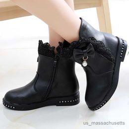 Boots Girls Princess Boots Kids Ankle Boots with Warm Cotton Children Rubber Boots Lining Snow Boots Shoes New R230822